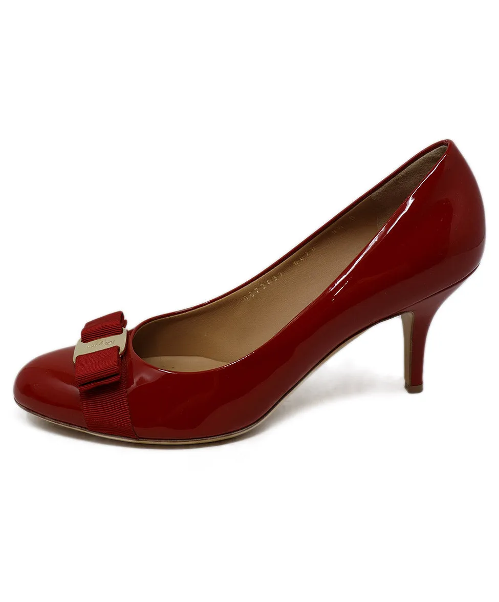 Ferragamo Red Patent Leather Bow Heels sz 9.5