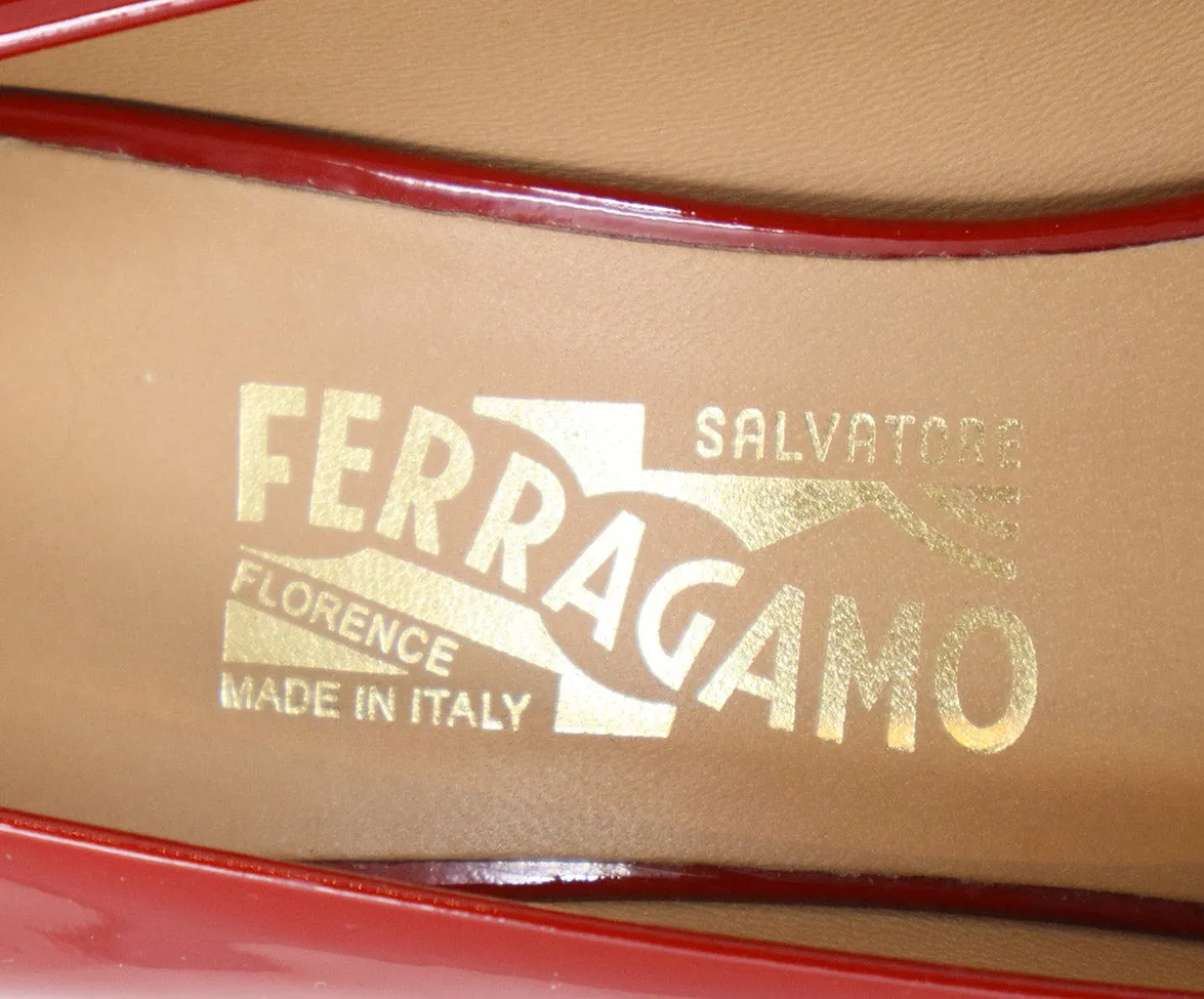 Ferragamo Red Patent Leather Bow Heels sz 9.5