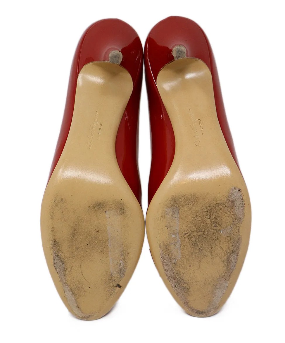Ferragamo Red Patent Leather Bow Heels sz 9.5