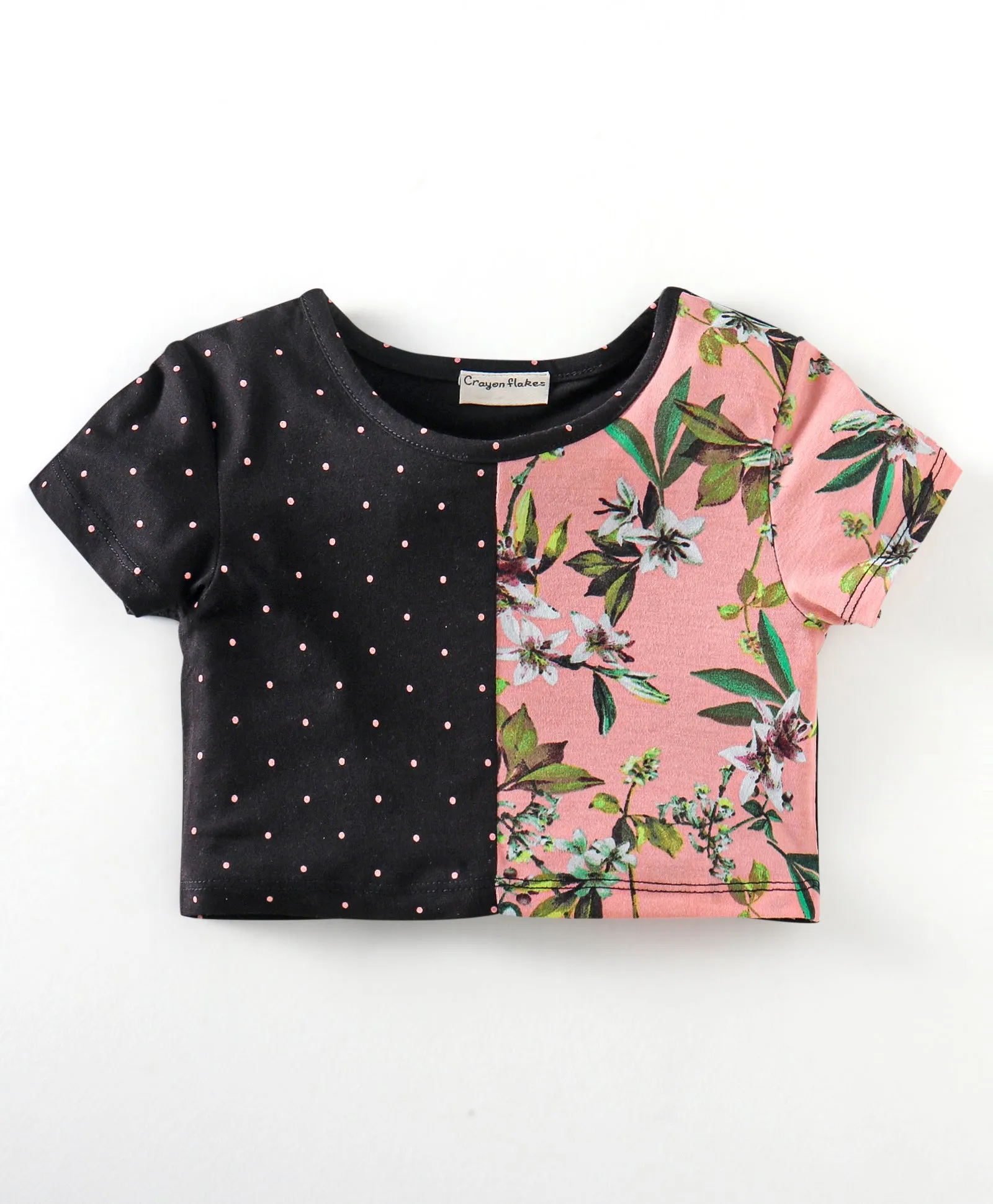Floral and Polka Color Block Top Shorts Set