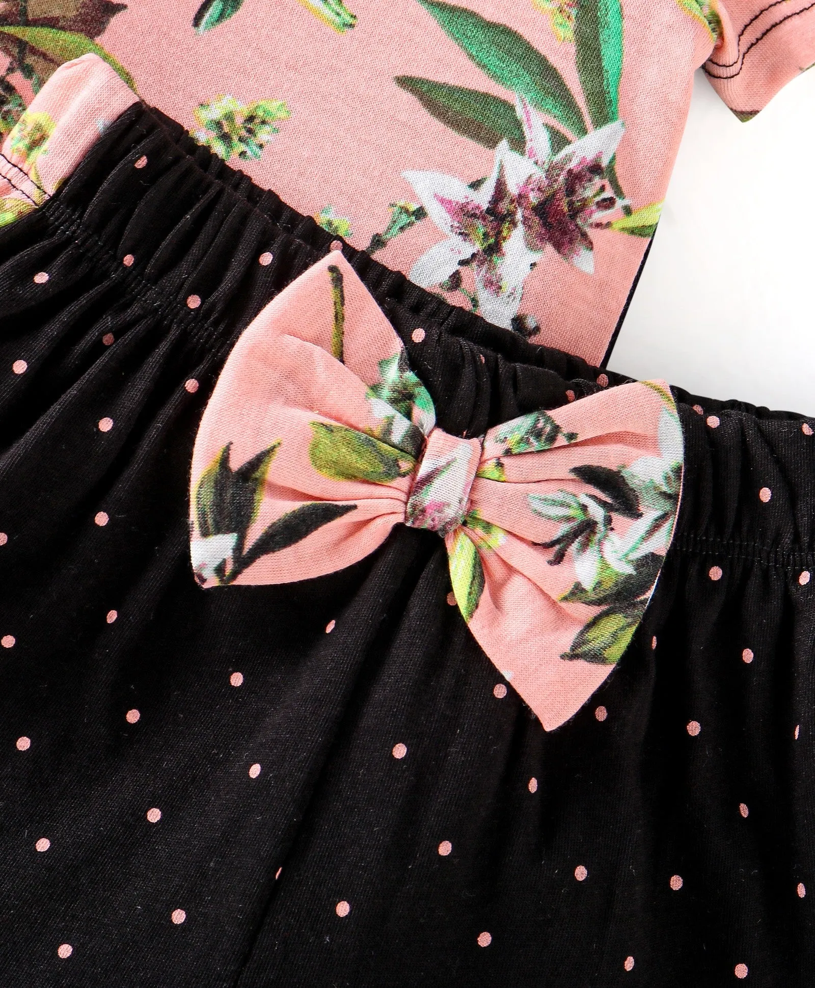 Floral and Polka Color Block Top Shorts Set