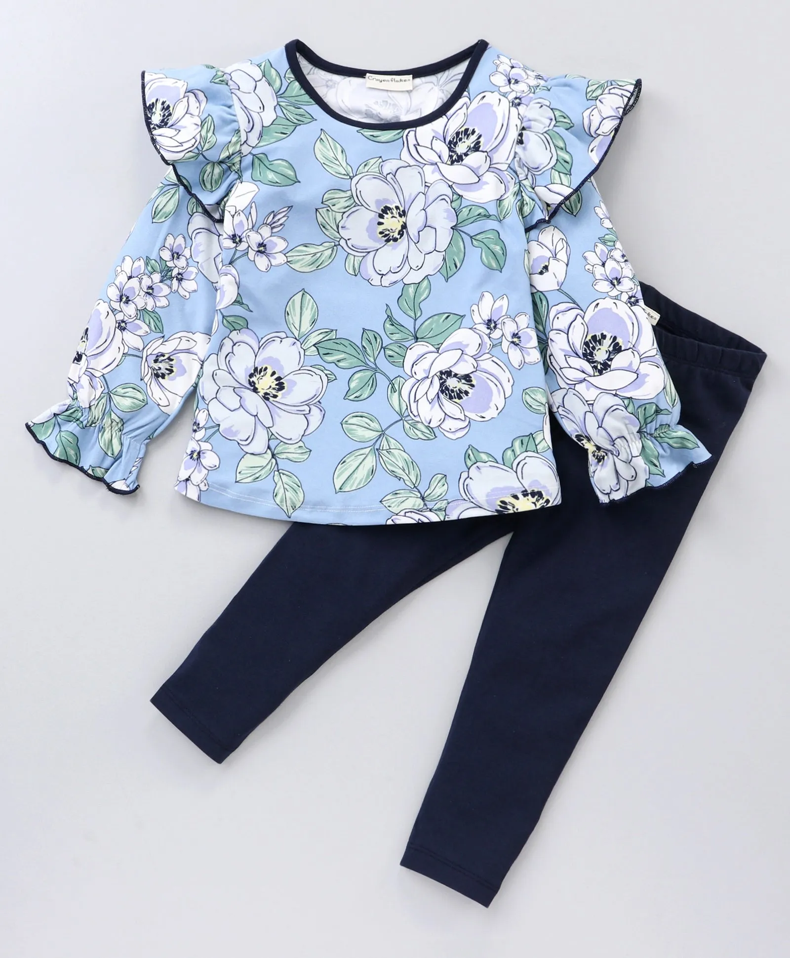Floral Printed Frill Top Leggings Set