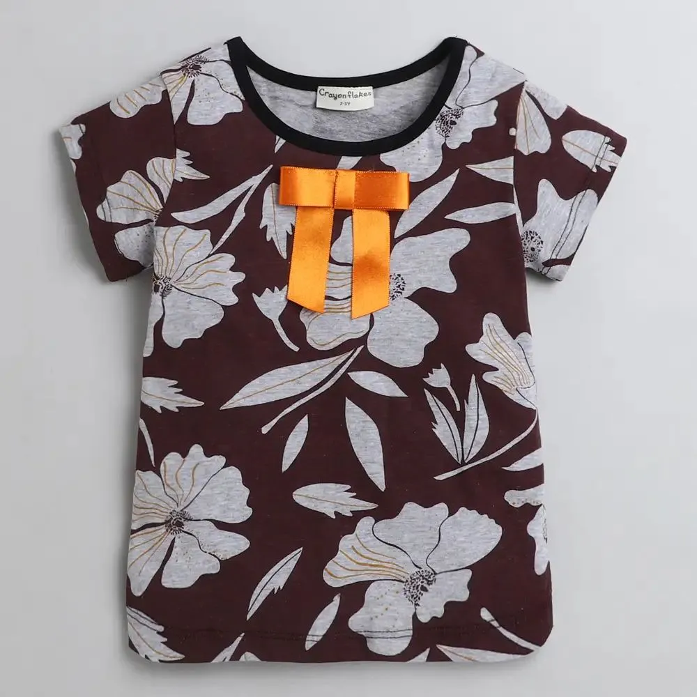 Floral Printed with Bow Leggings Set