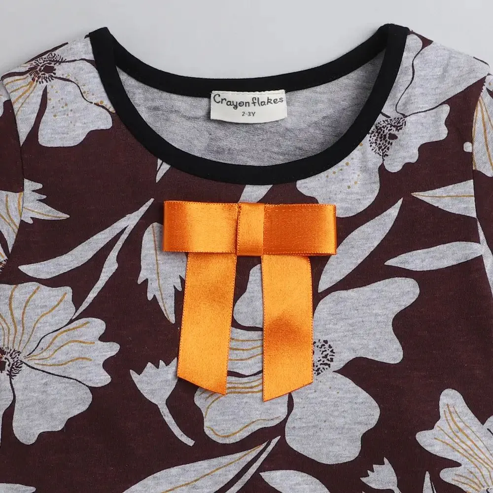 Floral Printed with Bow Leggings Set