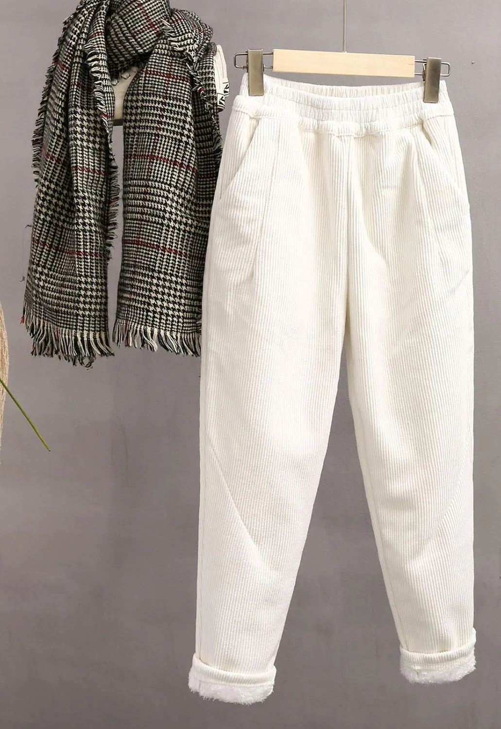 Flygo Womens Casual Thick Fleece Sherpa Lined Pants Long Trousers Warm Sweatpants Elastic Waist Corduroy Pants