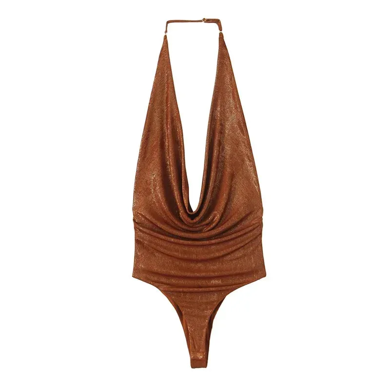 Foil Halter Bodysuit