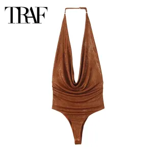 Foil Halter Bodysuit