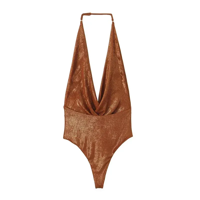 Foil Halter Bodysuit