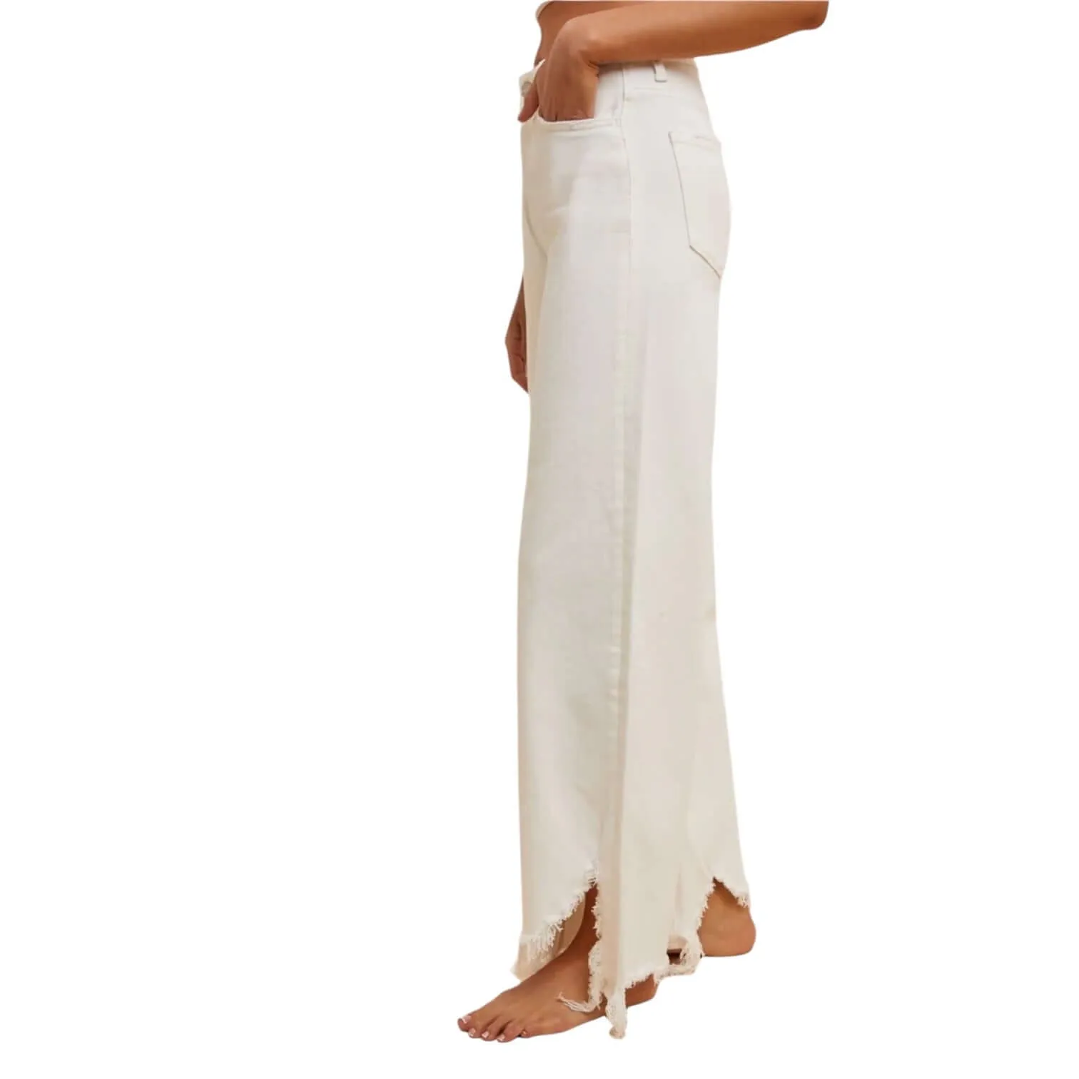 Frayed Straight-Cut Jeans - White Denim