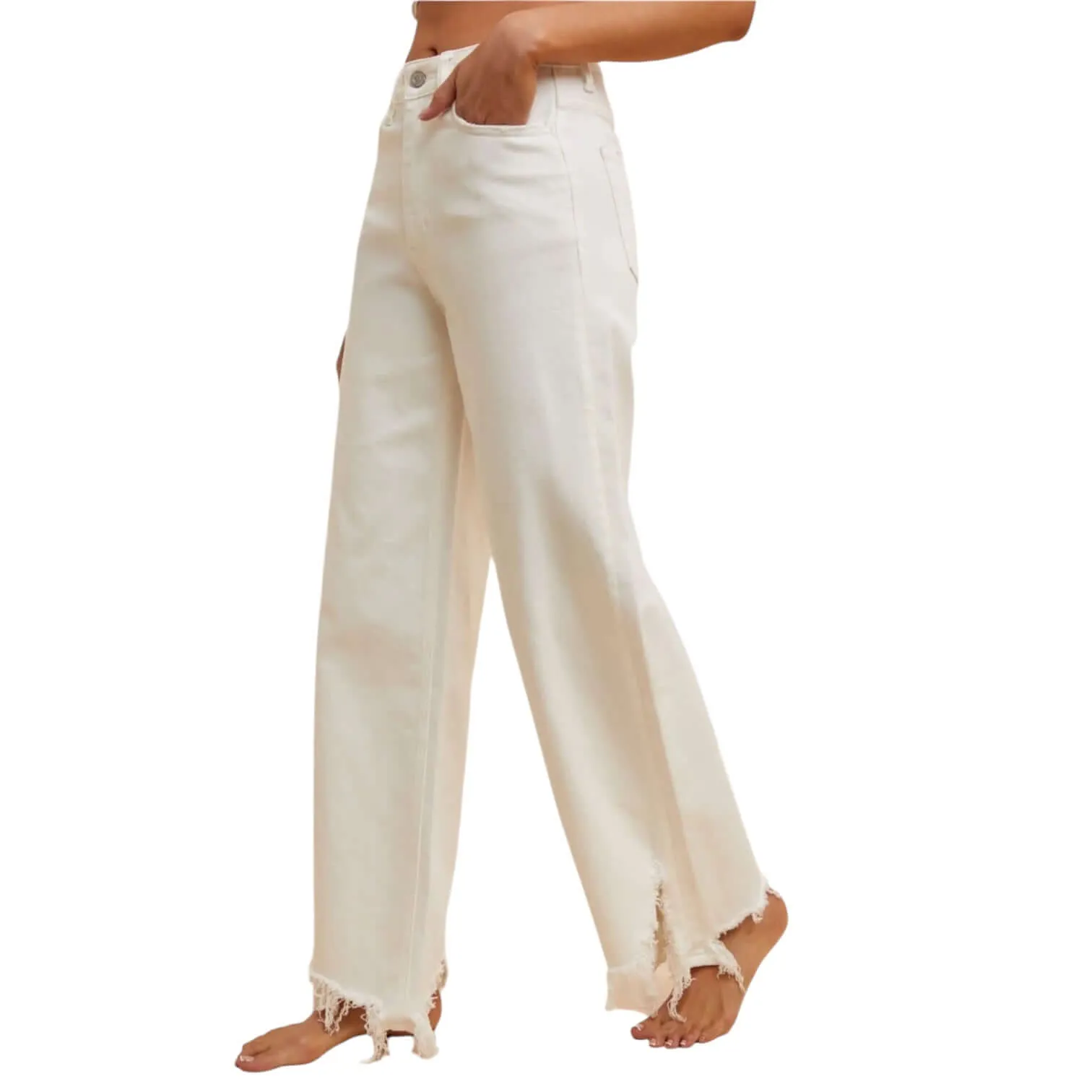 Frayed Straight-Cut Jeans - White Denim