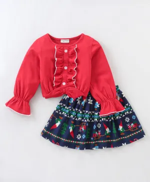 Front Frilled Top Jacquard Skirt Set