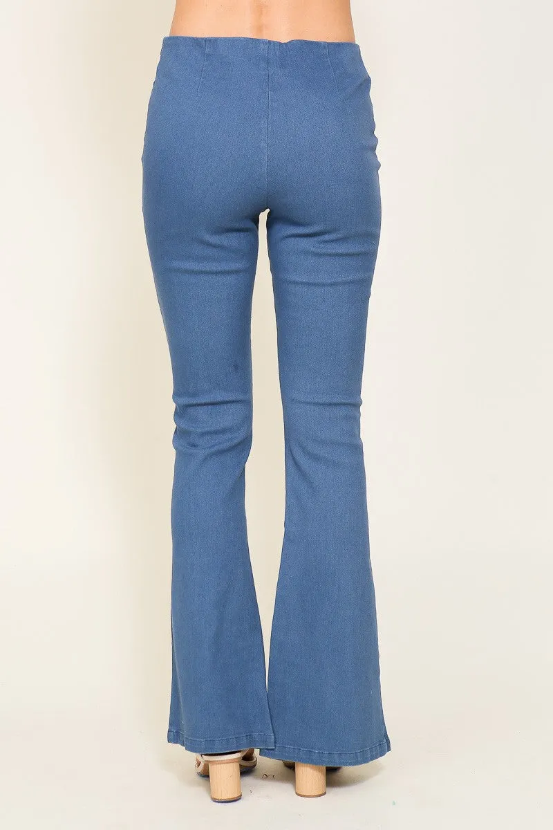 front slit pull on flare denim pants