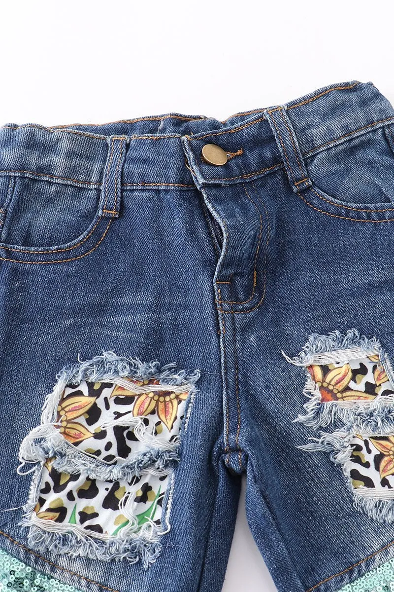 Girls Mint Sunflower Top and Jeans Set