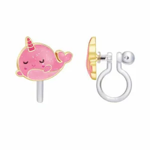 Glitter Pink Narwhal Lead Free Clip On Earrings