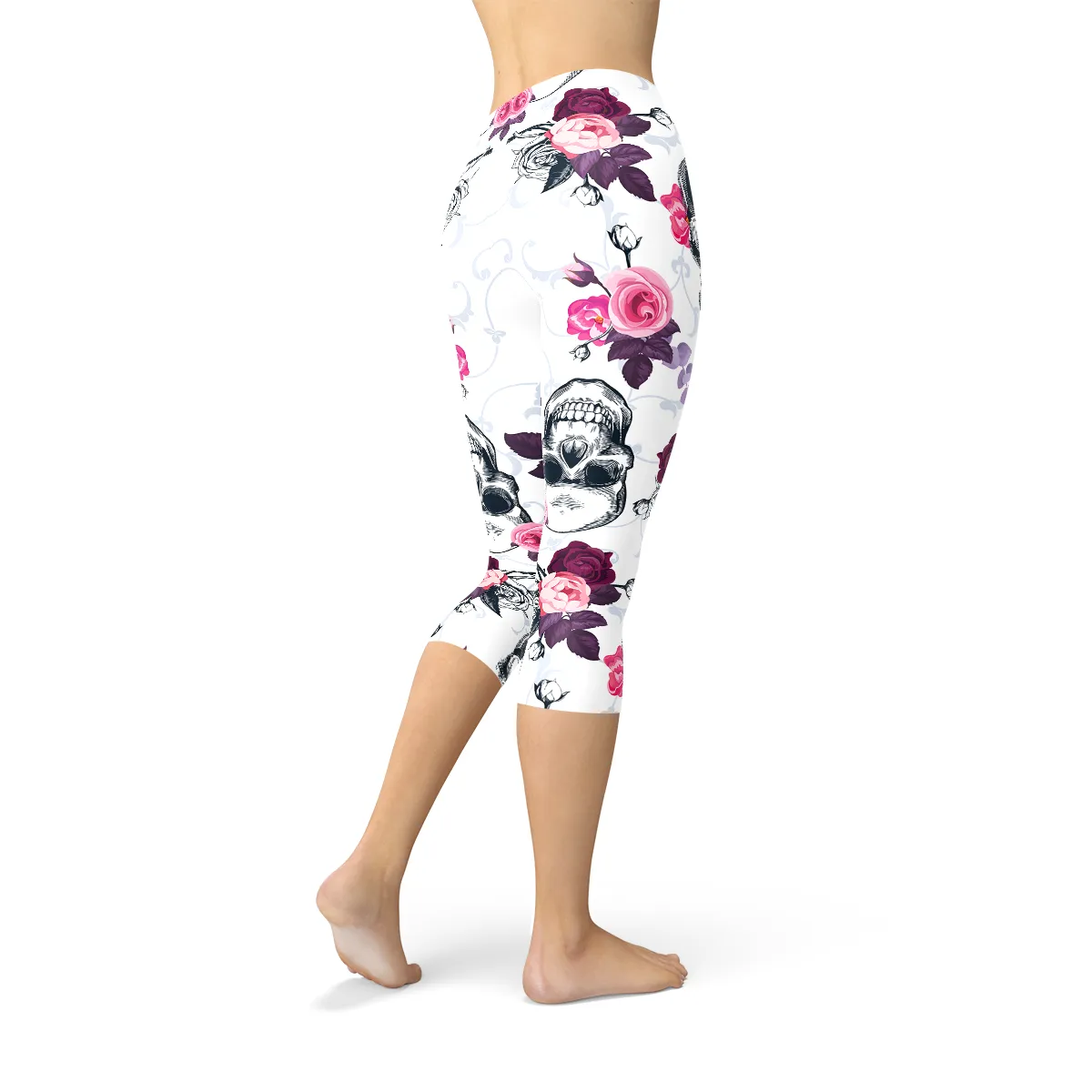 Gothic Bloom Skull Women's Capri Yoga Leggings
