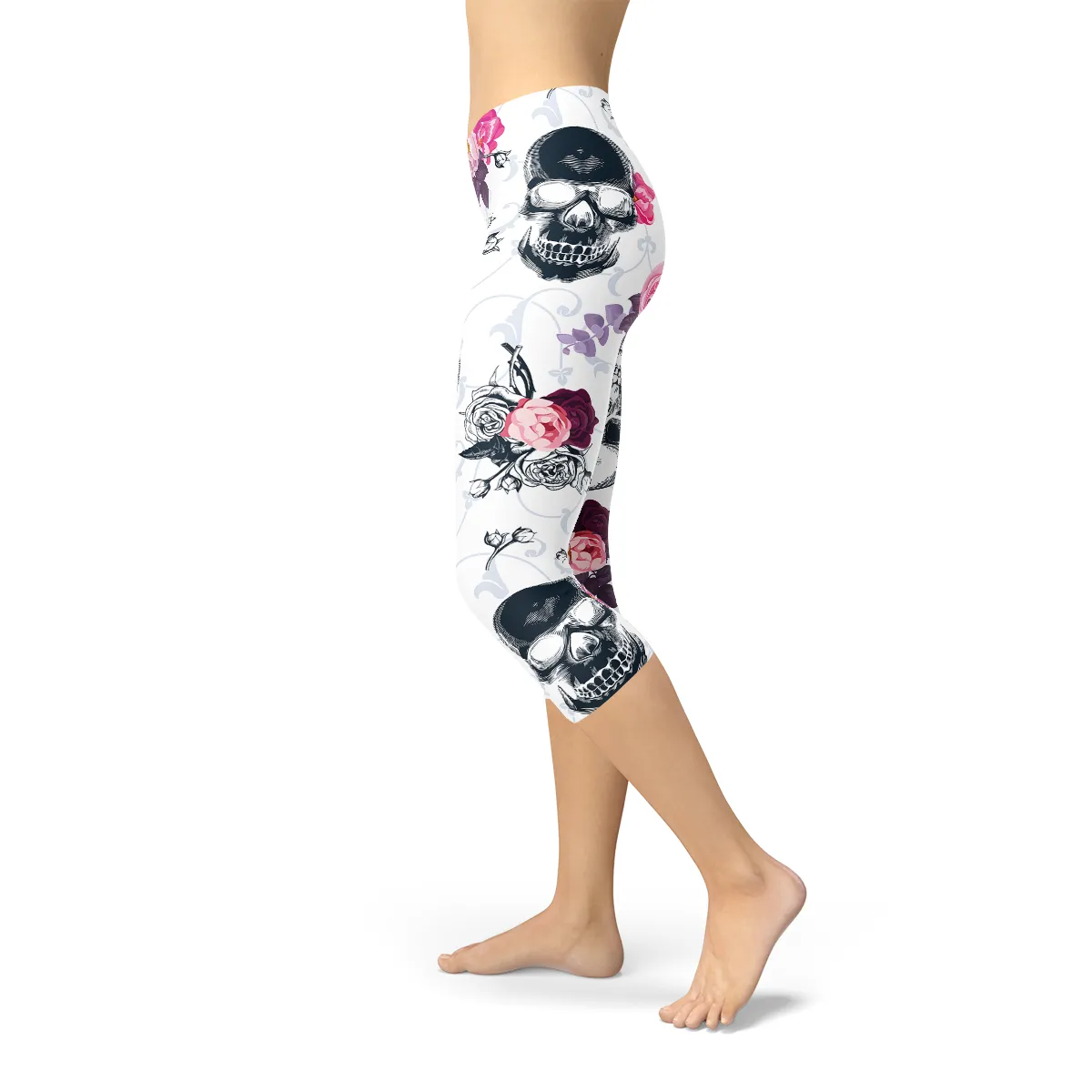 Gothic Bloom Skull Women's Capri Yoga Leggings