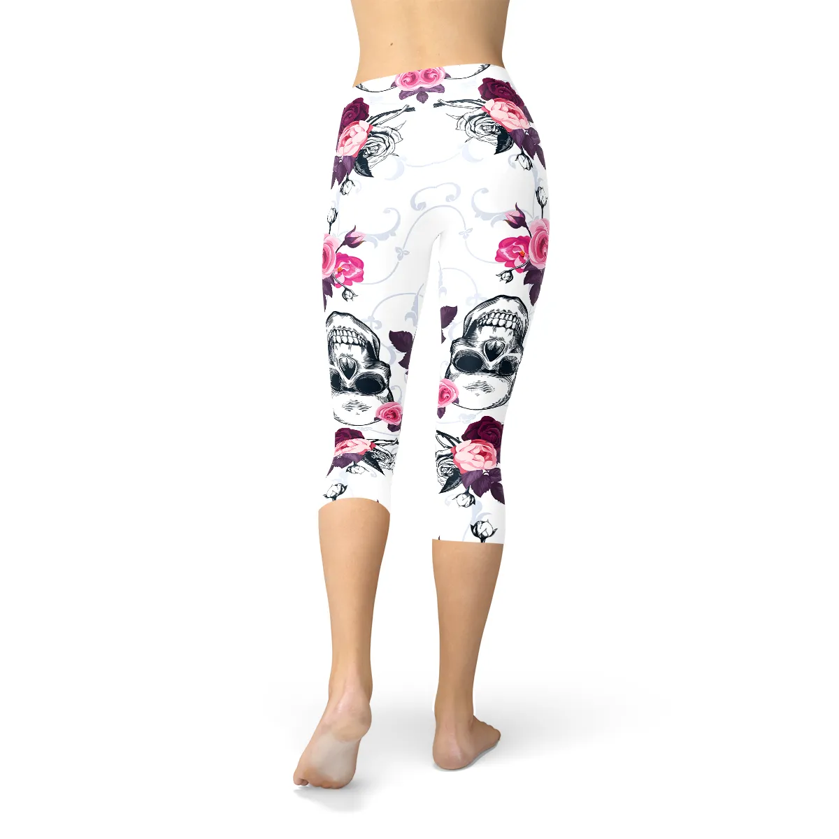 Gothic Bloom Skull Women's Capri Yoga Leggings