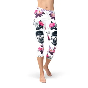 Gothic Bloom Skull Women's Capri Yoga Leggings