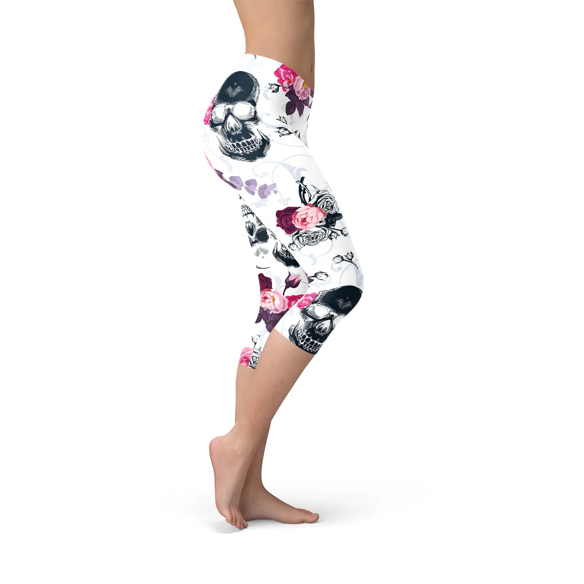 Gothic Bloom Skull Women's Capri Yoga Leggings