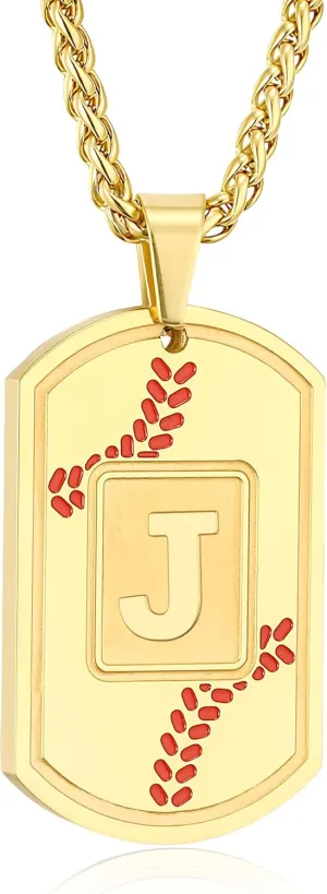 Graduation Gifts- Baseball Initial Necklace for Men Dog Tag Stainless Steel Sliver/Black/Gold Letter Pendant Sport Baseball Athletes Jewelry Graduation Gifts for Him Kids Boys Men Teens Boyfriend Dad