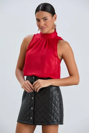 Halter Neck Red Satin Top