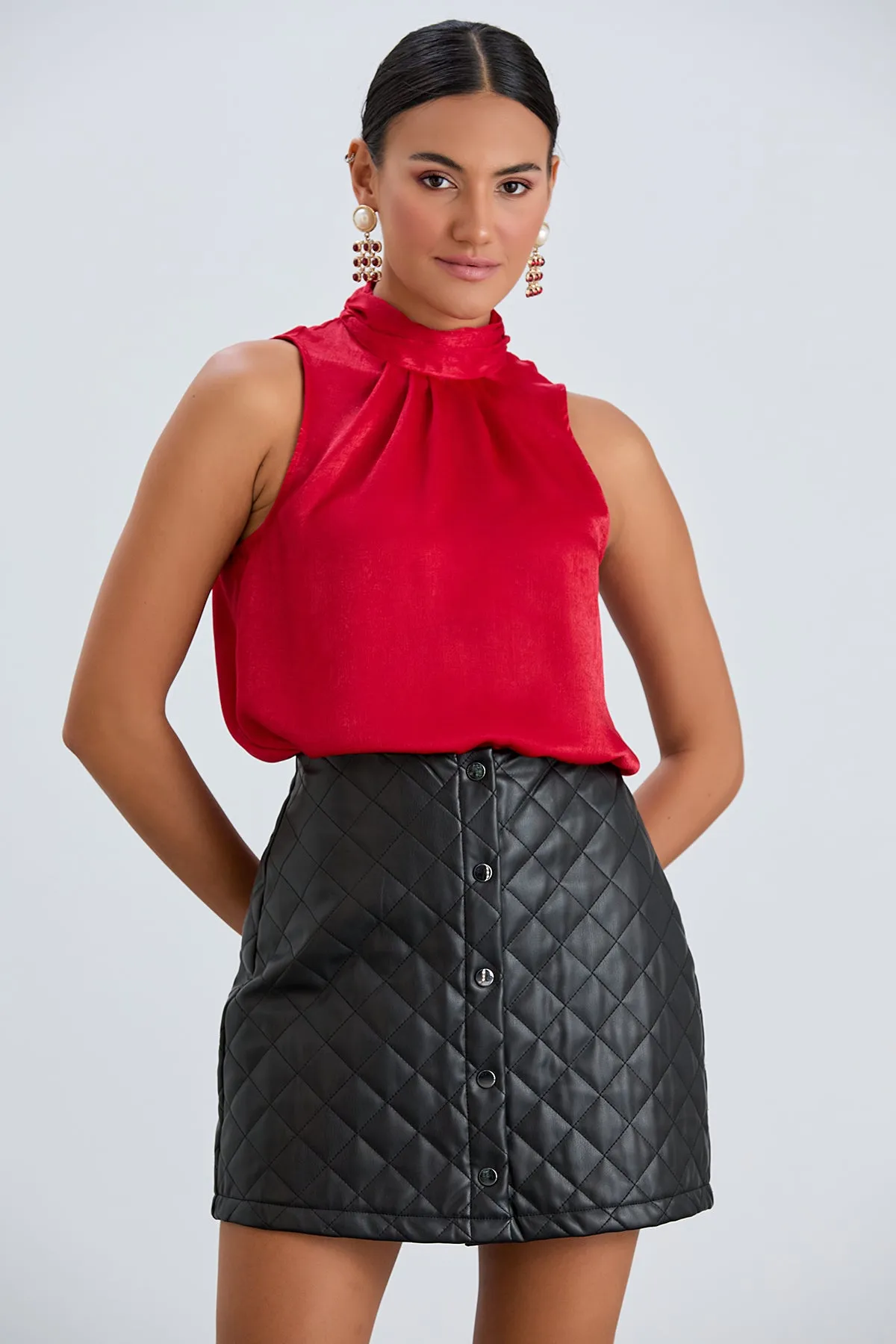 Halter Neck Red Satin Top
