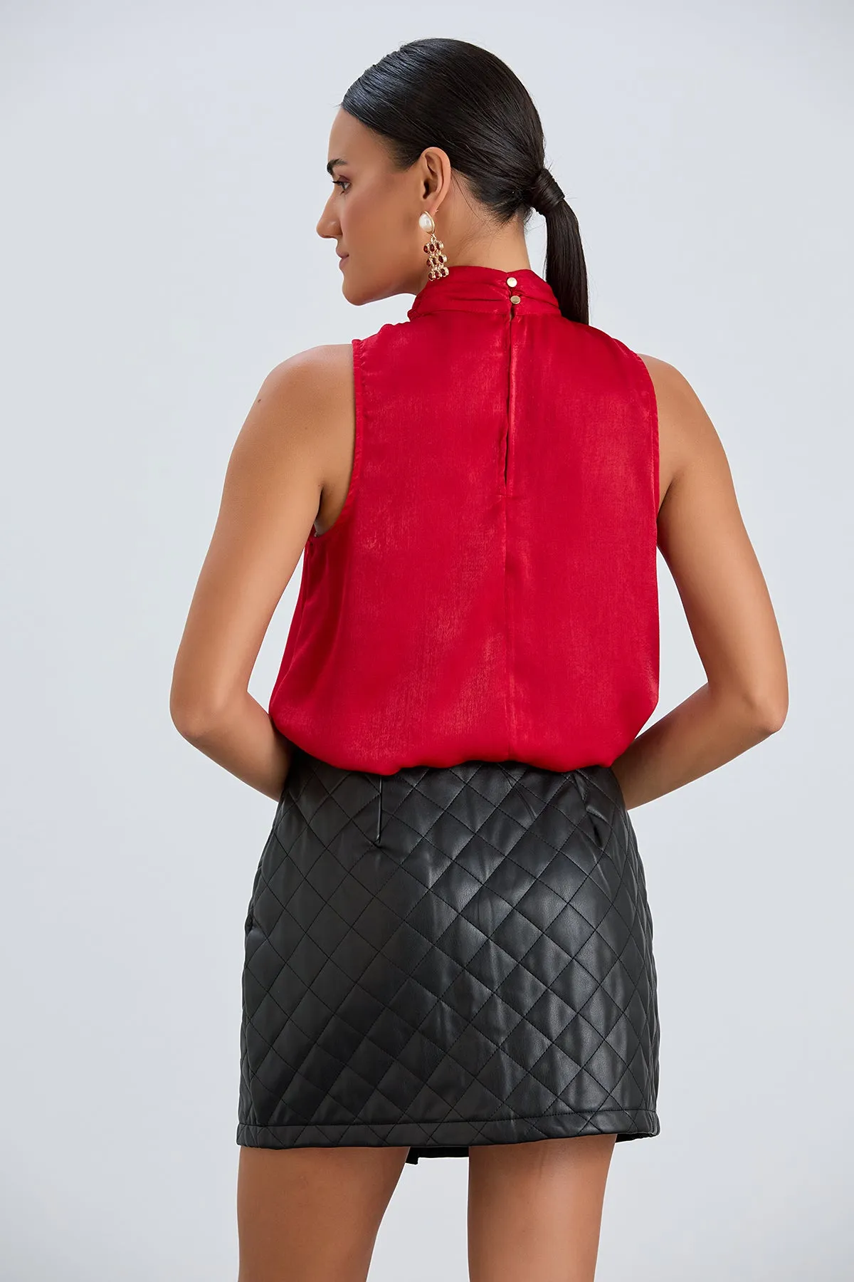 Halter Neck Red Satin Top