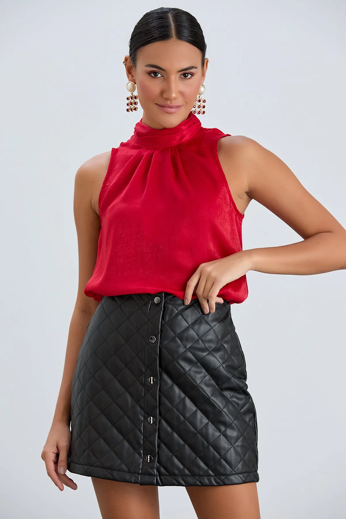 Halter Neck Red Satin Top
