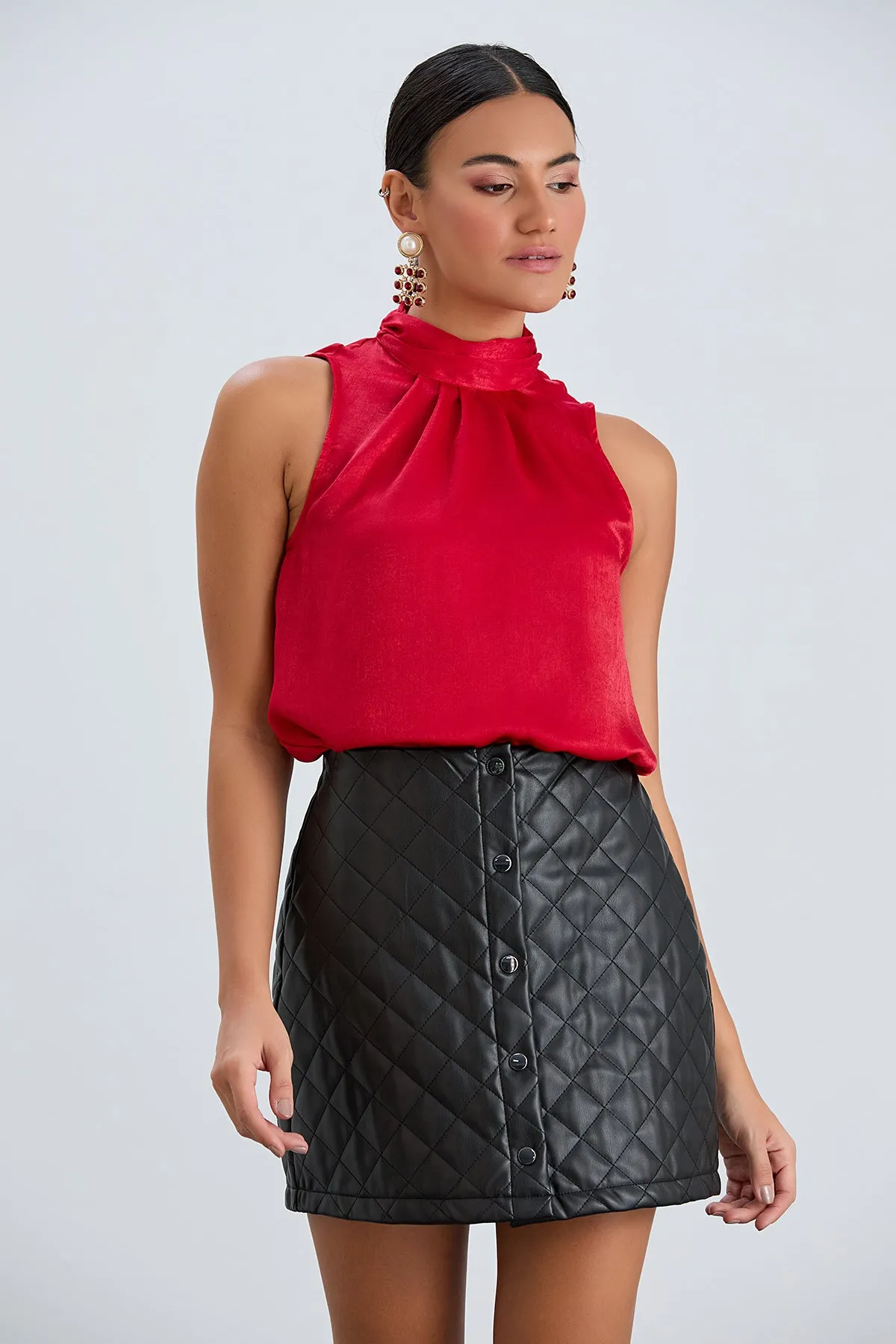 Halter Neck Red Satin Top