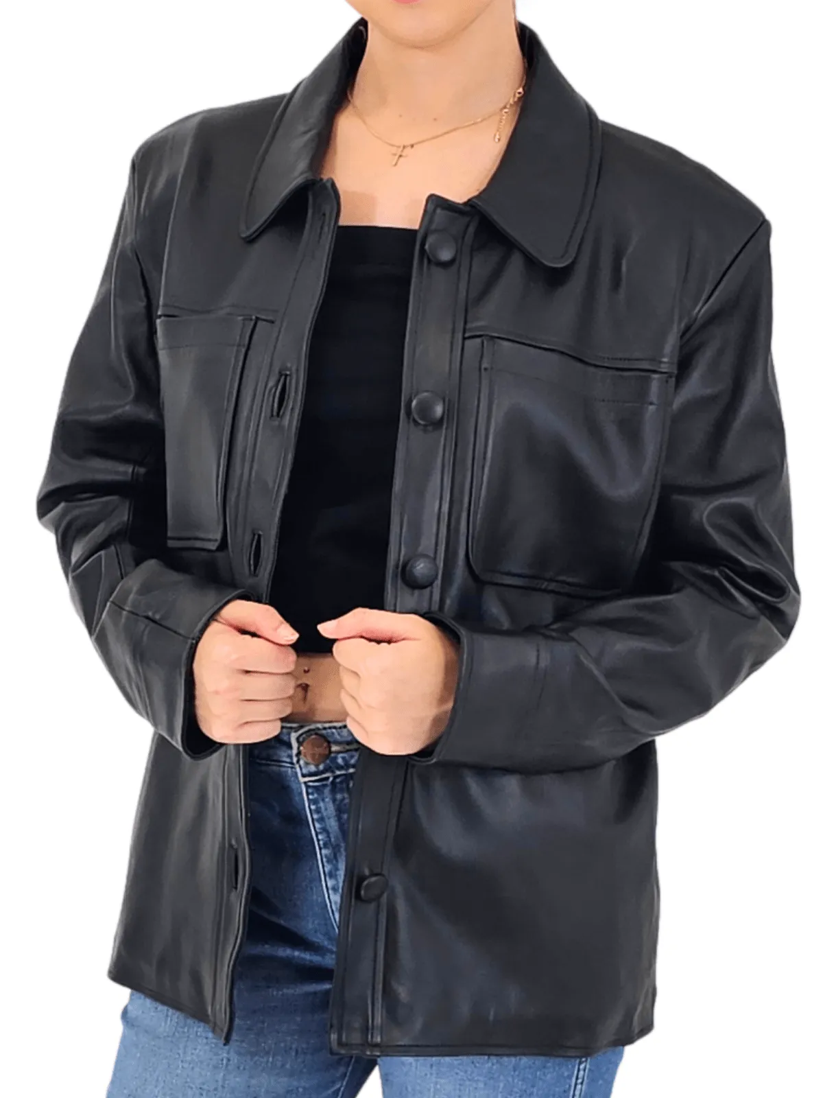 Handcrafted Oversized Women's Sheepskin Leather Jacket – Classic Black, Stylish & Versatile