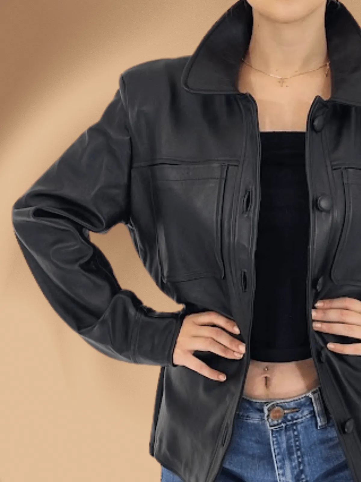 Handcrafted Oversized Women's Sheepskin Leather Jacket – Classic Black, Stylish & Versatile