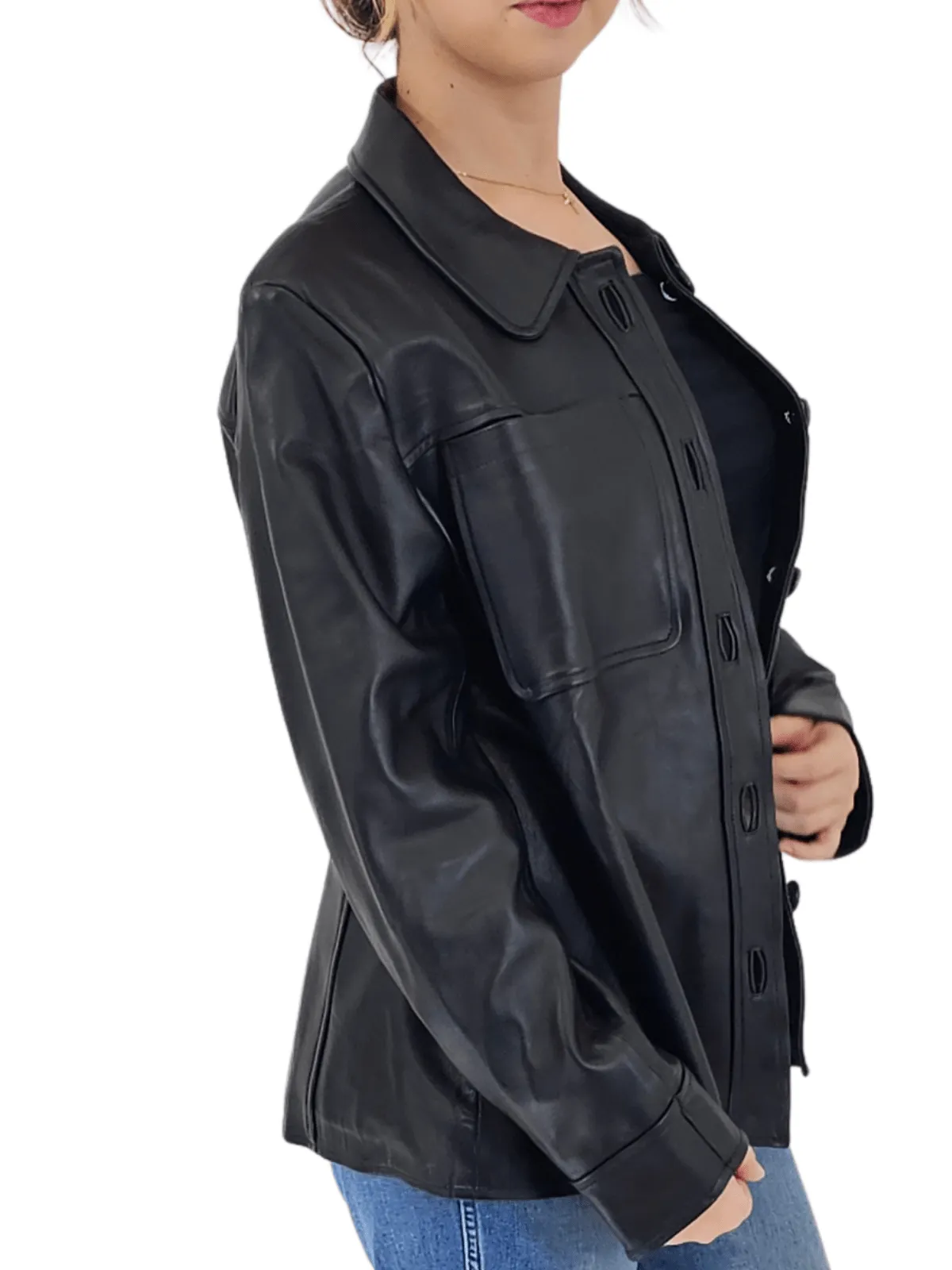 Handcrafted Oversized Women's Sheepskin Leather Jacket – Classic Black, Stylish & Versatile