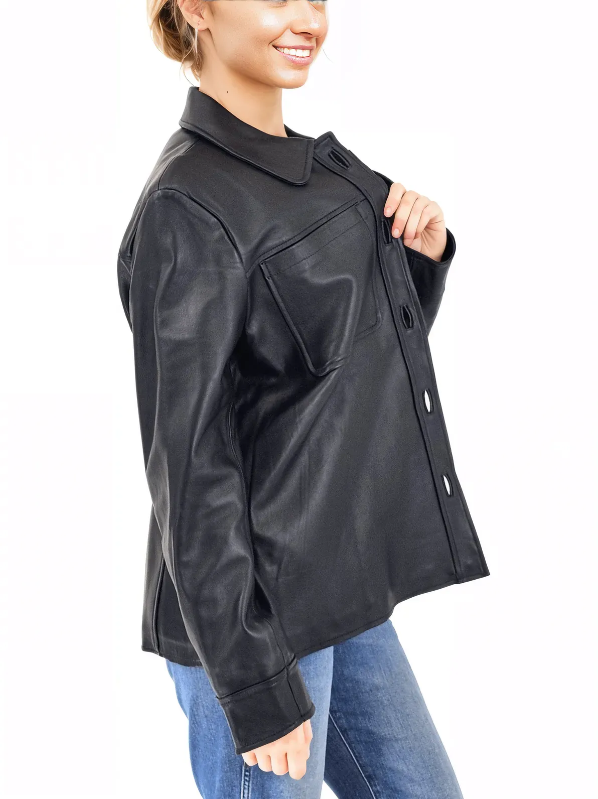 Handcrafted Oversized Women's Sheepskin Leather Jacket – Classic Black, Stylish & Versatile