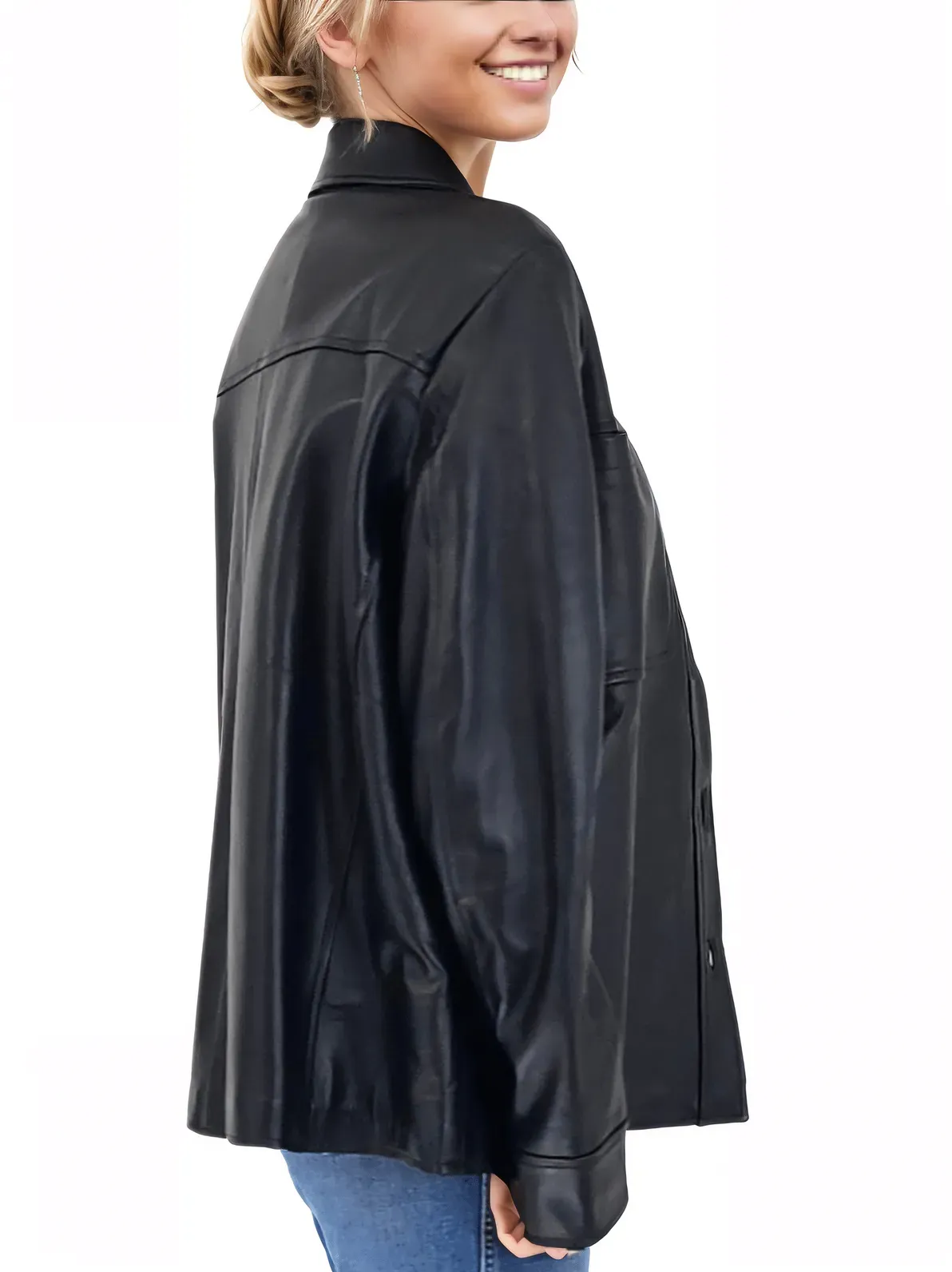 Handcrafted Oversized Women's Sheepskin Leather Jacket – Classic Black, Stylish & Versatile