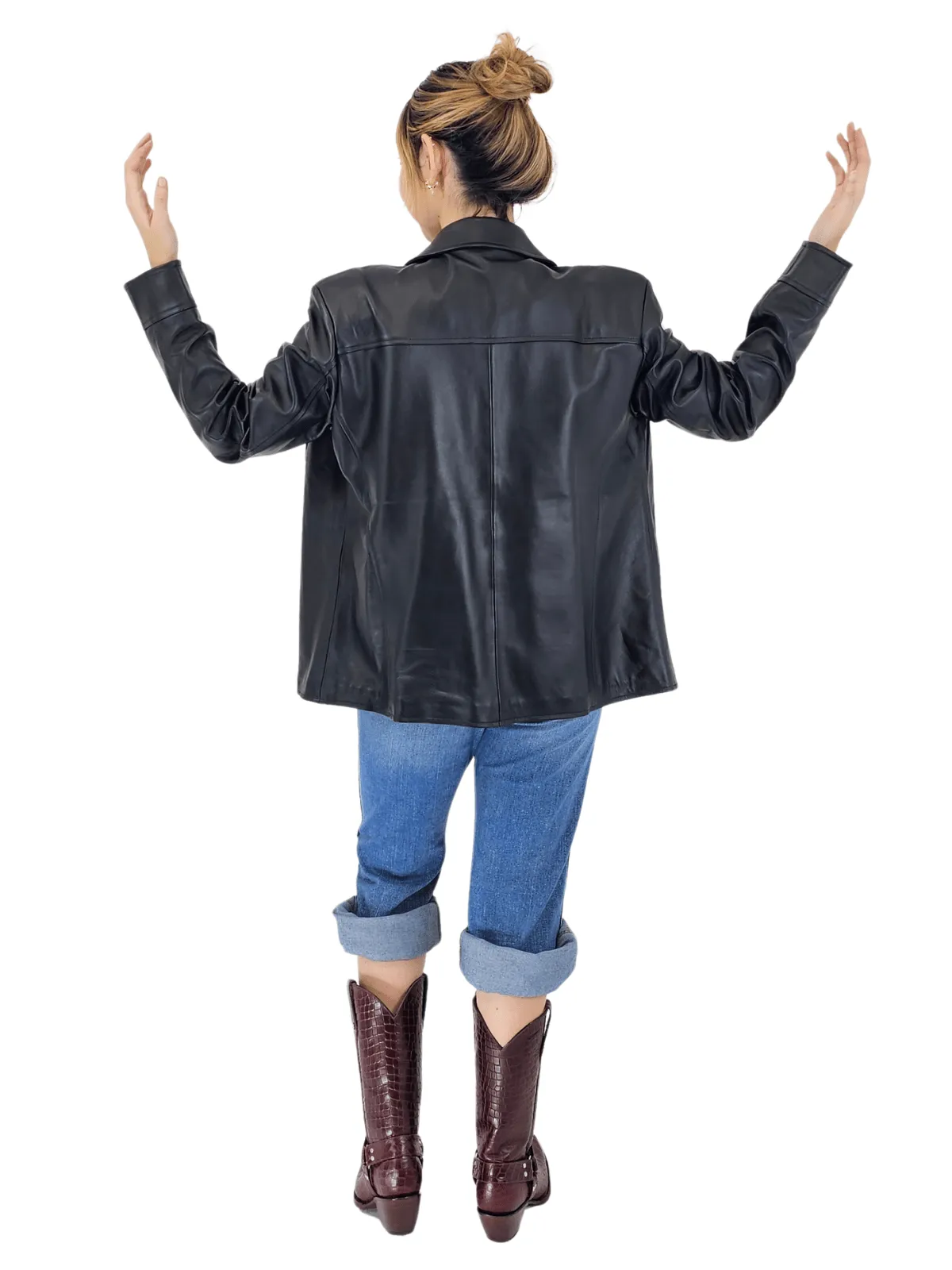 Handcrafted Oversized Women's Sheepskin Leather Jacket – Classic Black, Stylish & Versatile