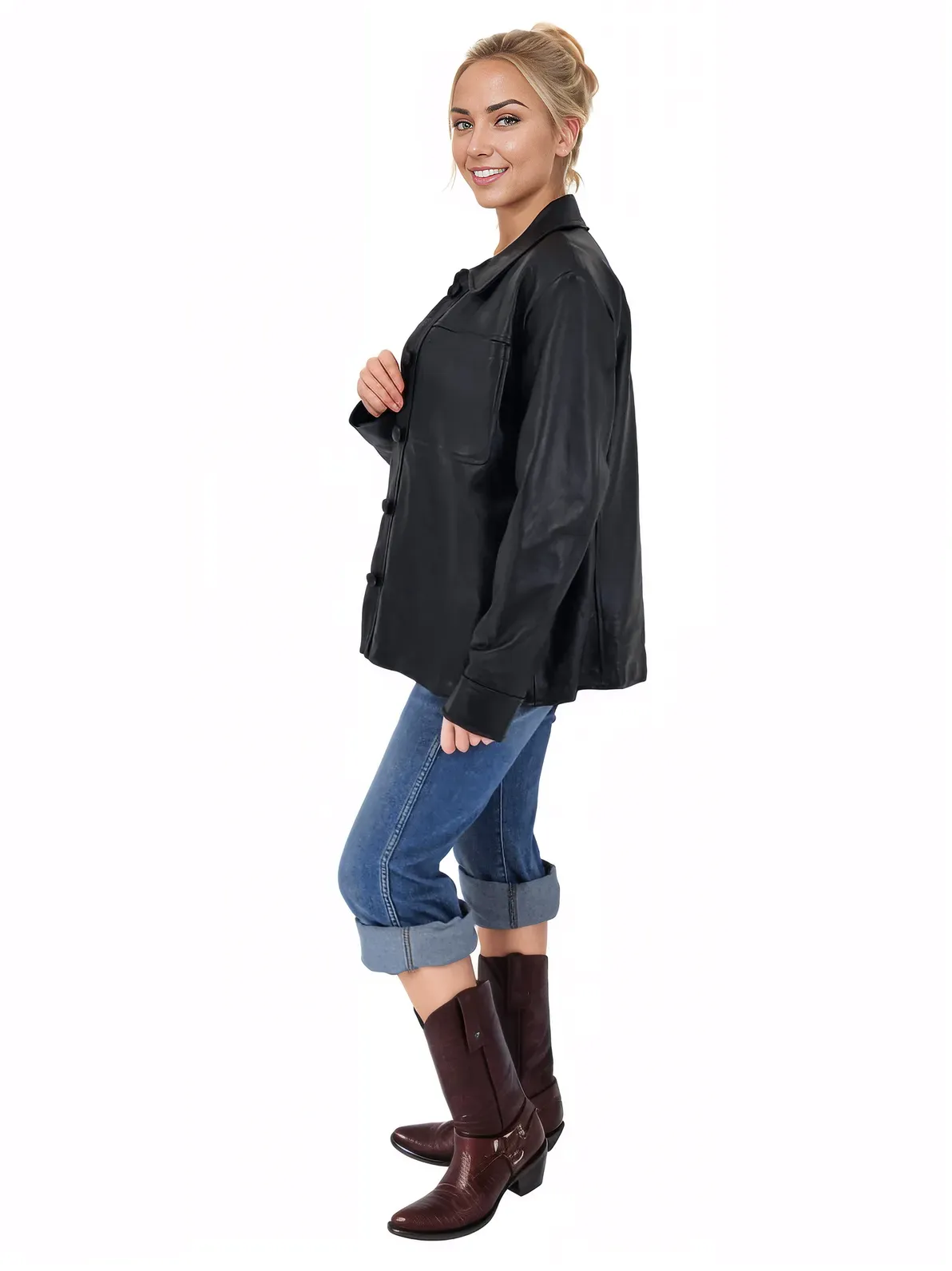 Handcrafted Oversized Women's Sheepskin Leather Jacket – Classic Black, Stylish & Versatile
