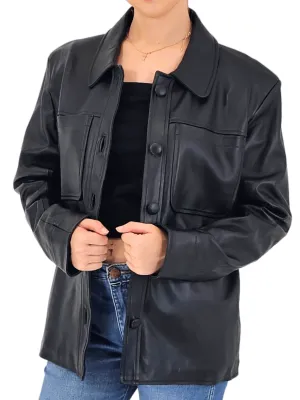 Handcrafted Oversized Women's Sheepskin Leather Jacket – Classic Black, Stylish & Versatile