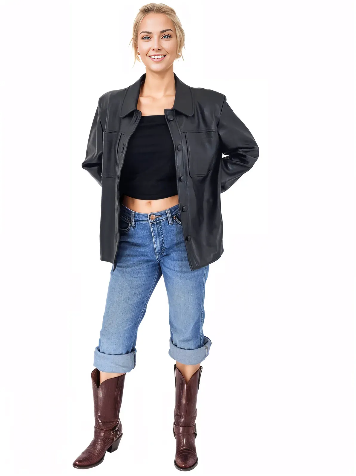 Handcrafted Oversized Women's Sheepskin Leather Jacket – Classic Black, Stylish & Versatile
