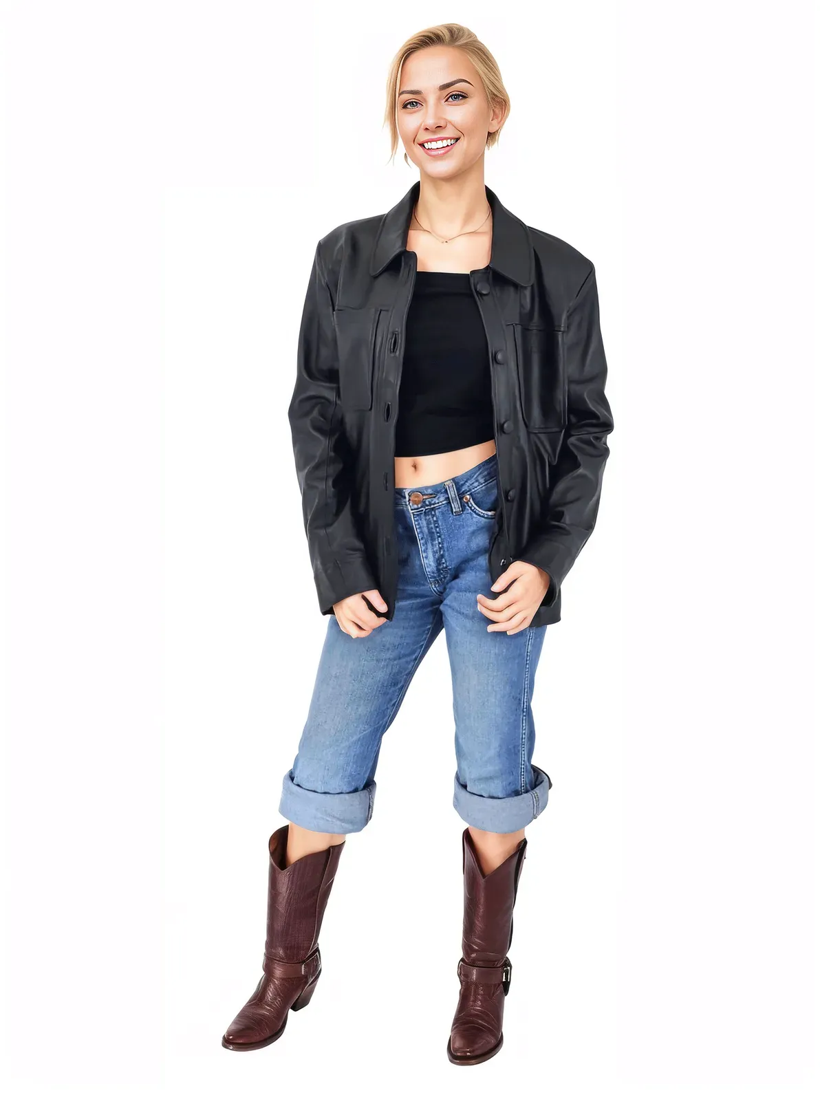 Handcrafted Oversized Women's Sheepskin Leather Jacket – Classic Black, Stylish & Versatile