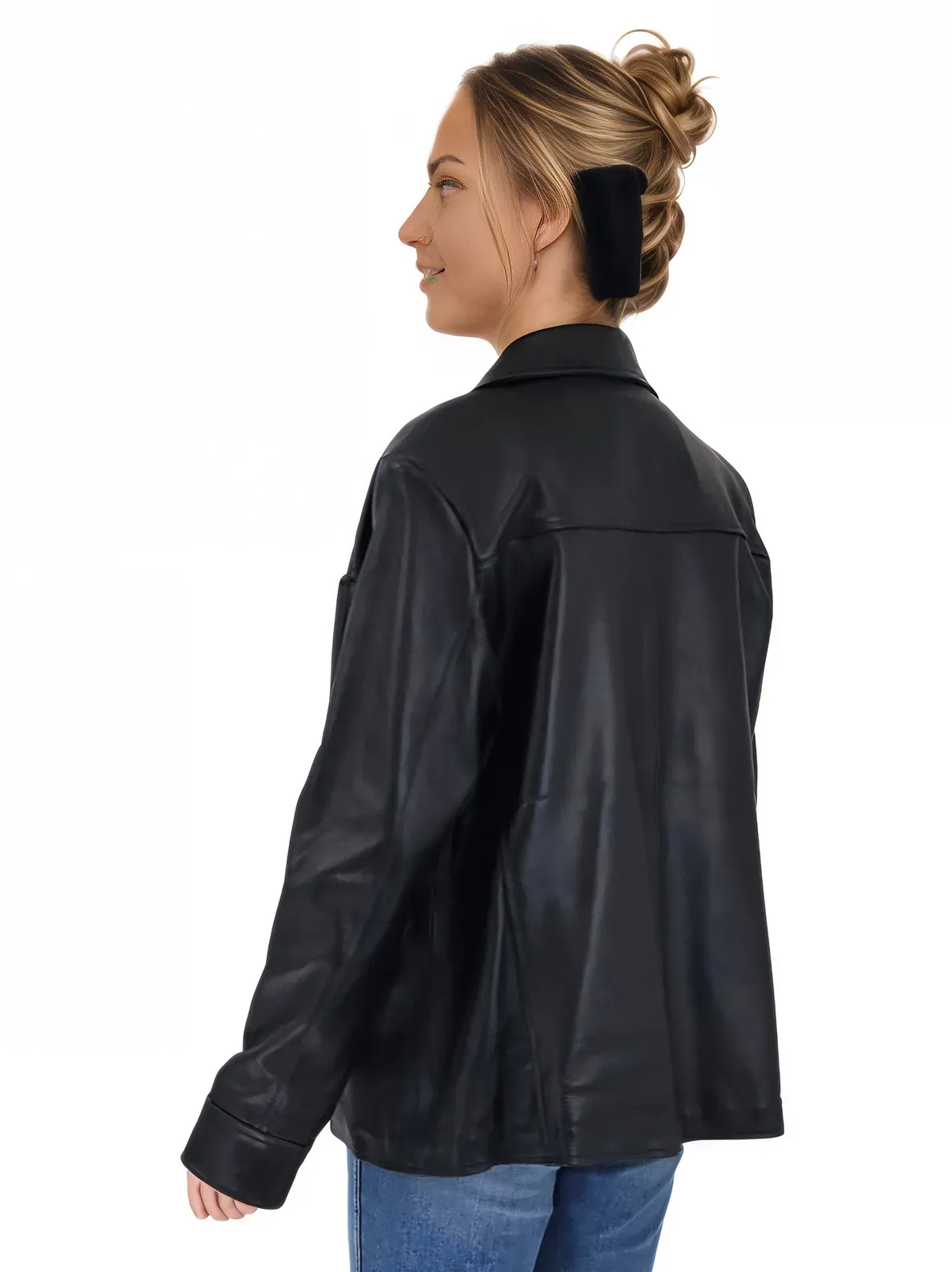 Handcrafted Oversized Women's Sheepskin Leather Jacket – Classic Black, Stylish & Versatile
