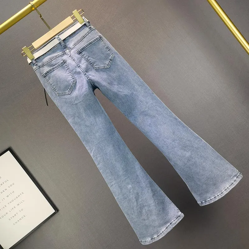 Irregular Split Pearl Flared Jeans for Women  Spring Summer