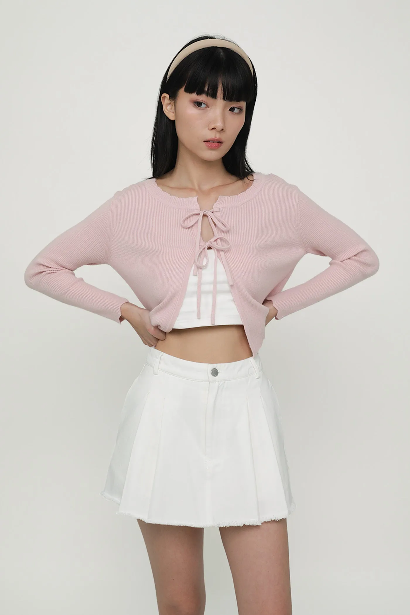 Jerry Pleated Frayed Hem Skorts