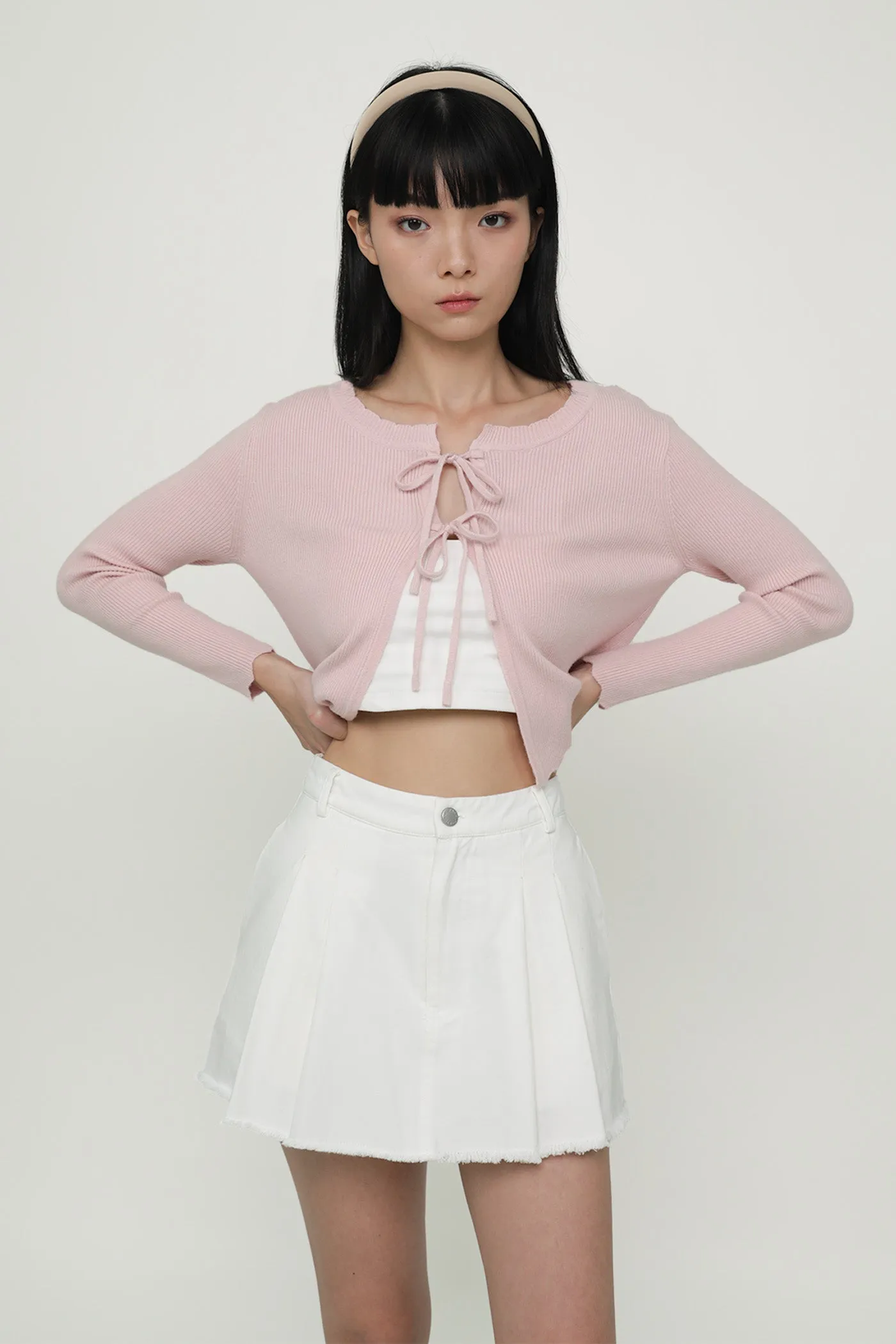 Jerry Pleated Frayed Hem Skorts