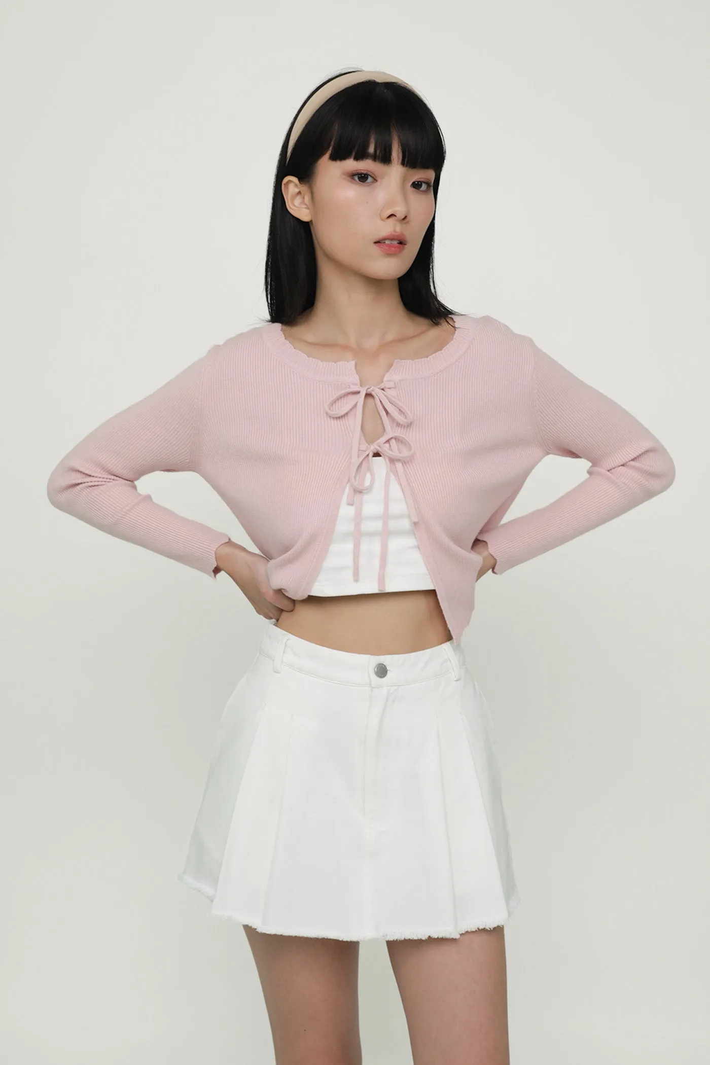 Jerry Pleated Frayed Hem Skorts