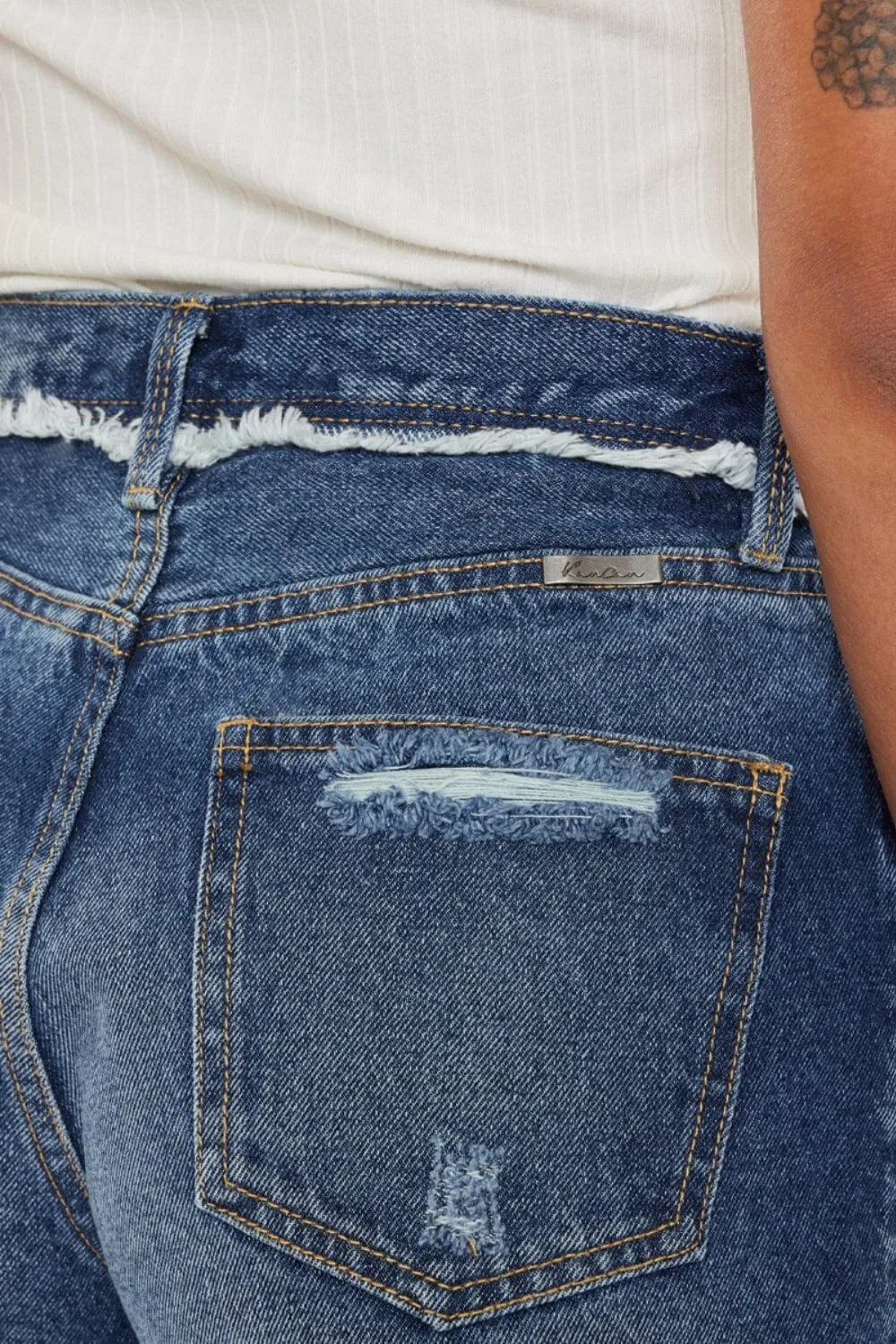 Kancan Dark Blue Distressed Button Fly Denim Shorts