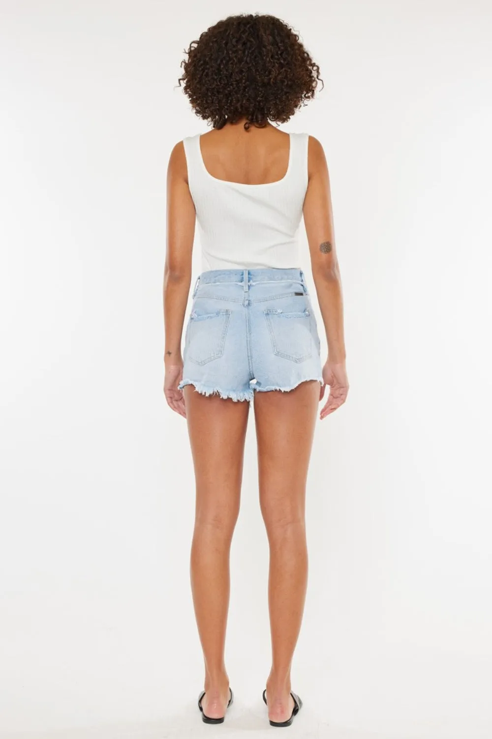KANCAN Light Blue Distressed Button Fly Denim Cutoff Shorts Frayed Waistband