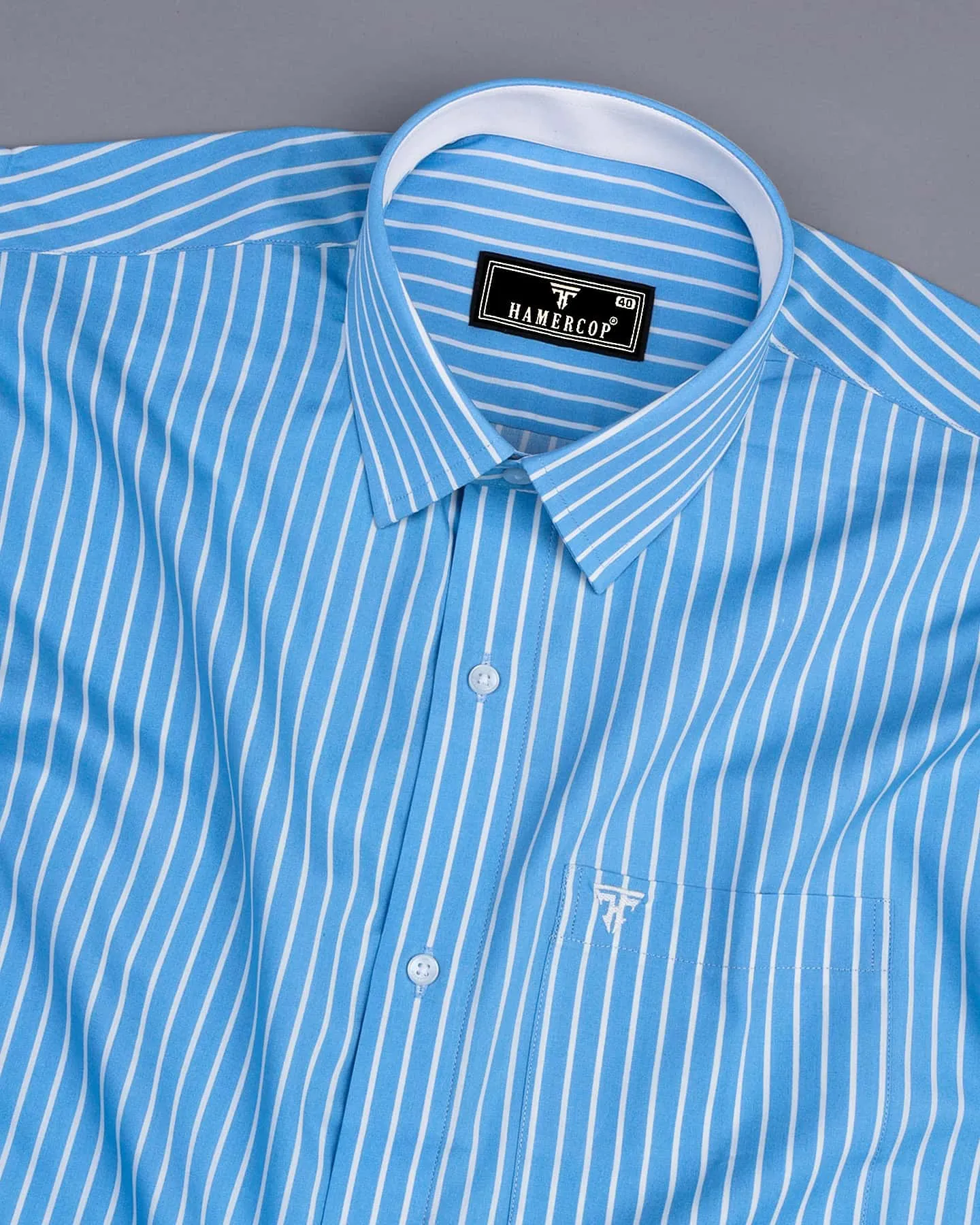 Lake Blue With White Stripe Formal Cotton Designer Shirt