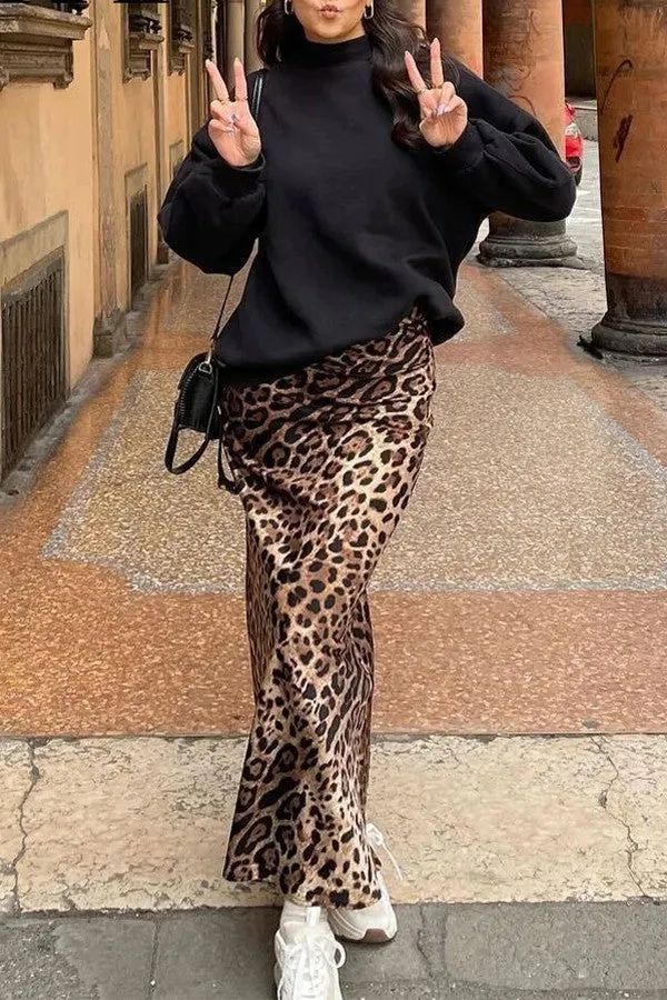 Leopard Print Satin Maxi Skirt – Effortless Chic