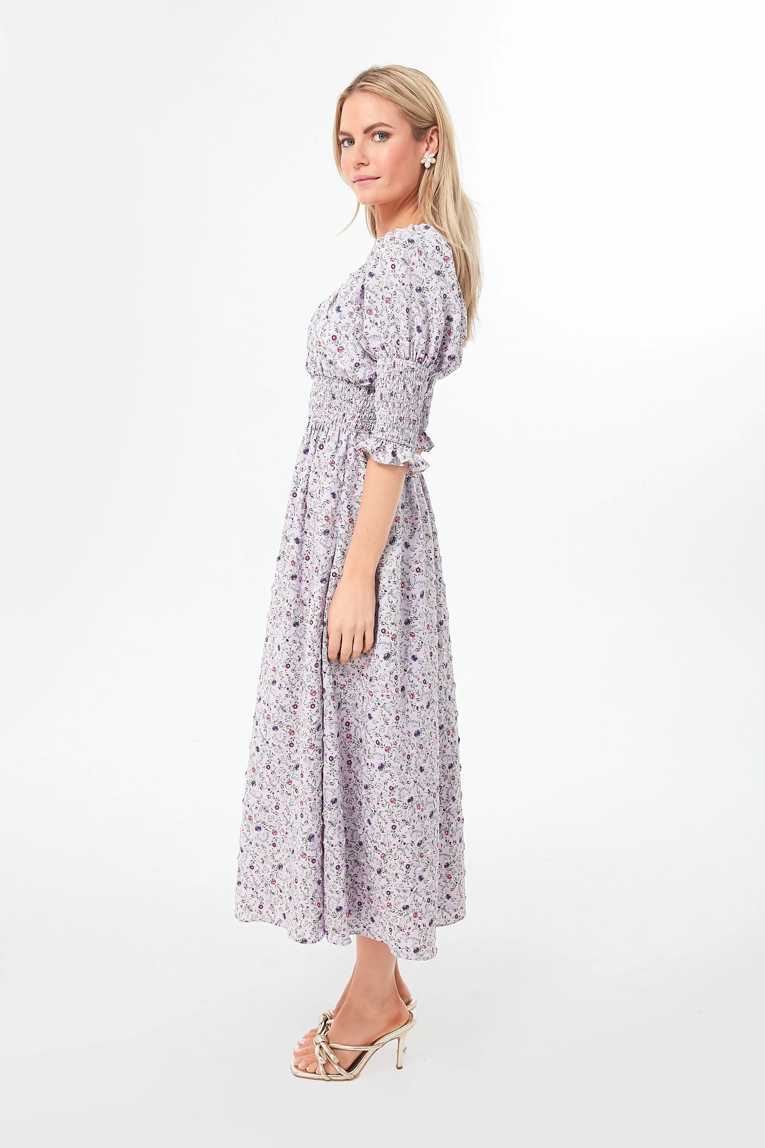 Lilac Ruched Neck Cali Midi Dress