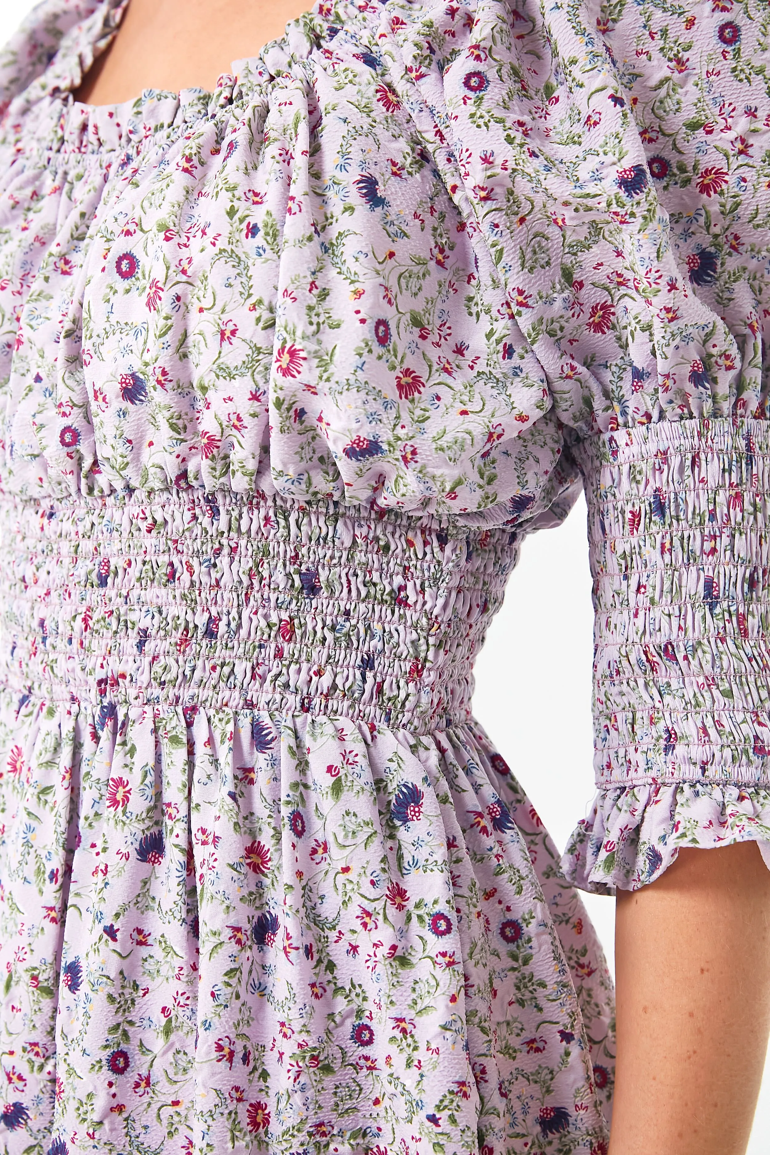 Lilac Ruched Neck Cali Midi Dress